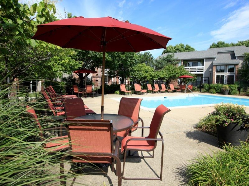 This image shows a heated swimming pool with sundeck.